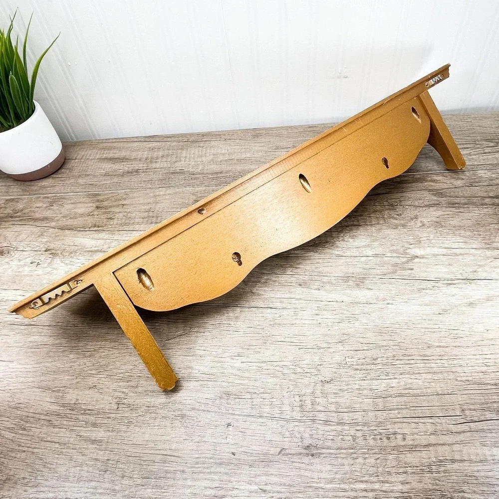 Vintage Gold Wooden Plate Shelf - Vintage Wood Curio